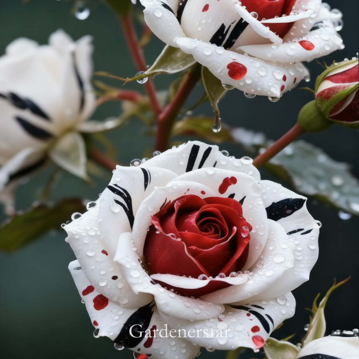 Rare Fire & Snow Rose – Red White Black Rose